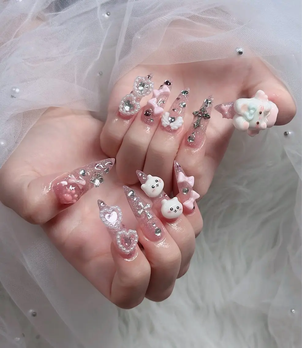 ネイル ハート キラキラネイル リボン ハンドネイル キノコ H.babynailのネイルデザイン