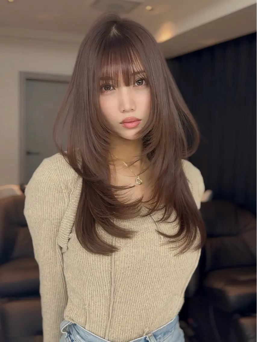 ロング ボブ くびれヘア ハッシュカット 髪質改善 韓国風ヘア カット ヘアカラー 髪質改善 似合せカットTodaのヘアスタイル