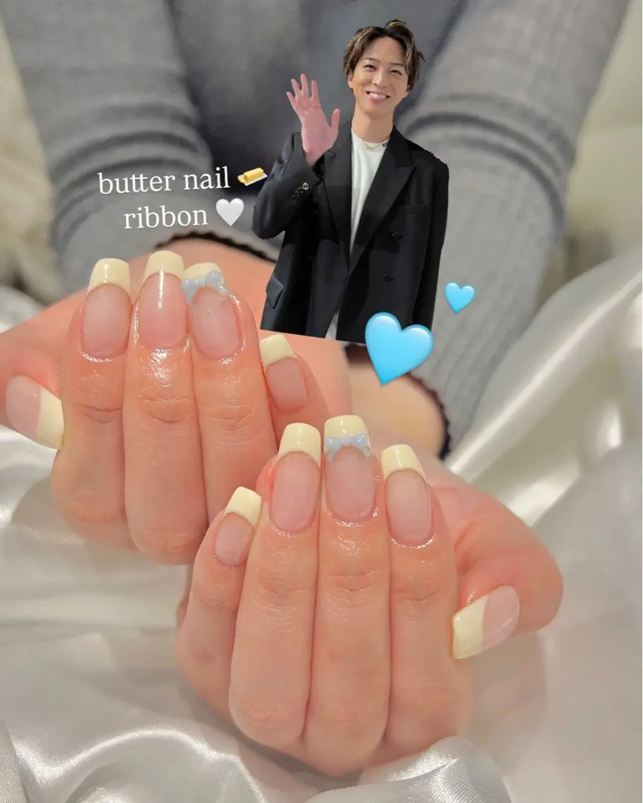ネイル 水色 リボン ハンドネイル mochi. nail🌿のネイルデザイン
