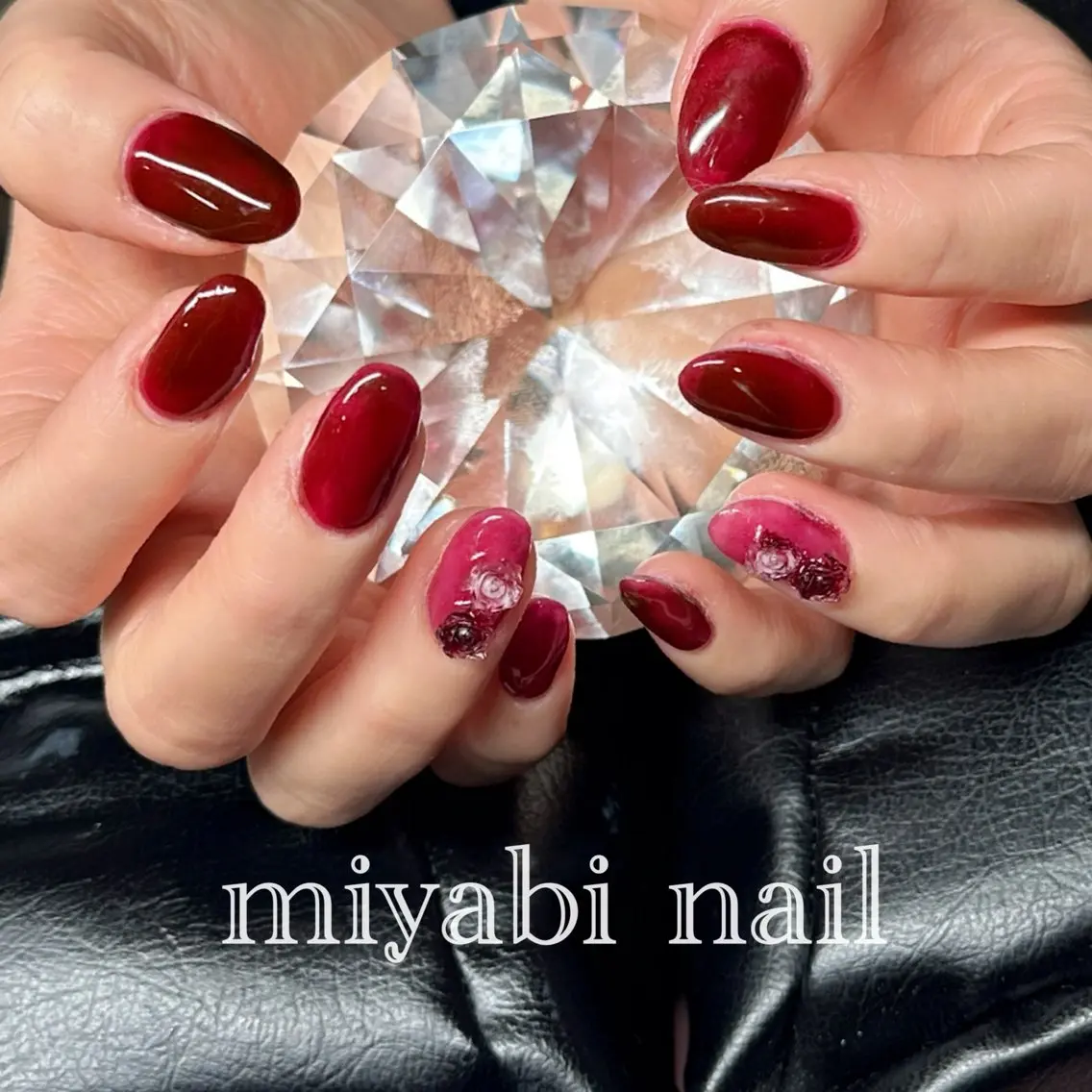 ネイル ジェルネイル 持ち込み 赤色 シンプルネイル 春ネイル ハンドネイル miyabi nail 桂川駅近くのネイルデザイン