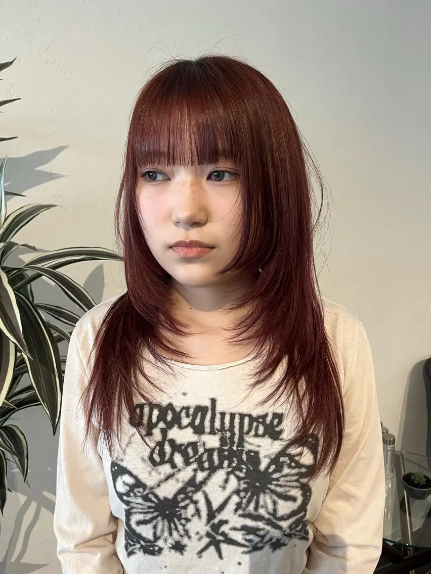 セミロング カラー ボブ ハッシュカット 姫カット 韓国風ヘア レイヤーカット カット ヘアカラー 桃果 momokaのヘアスタイル