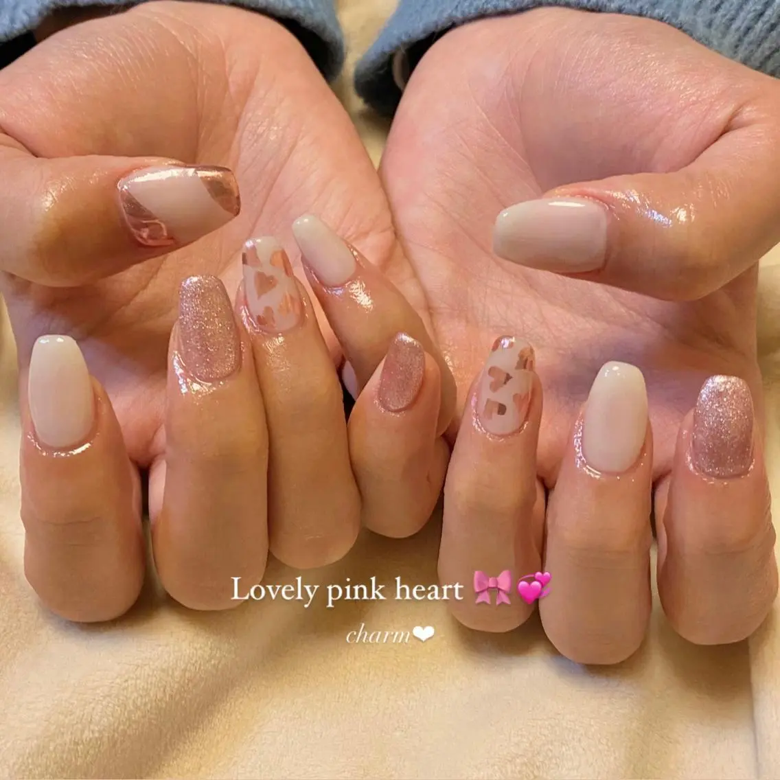 ネイル ハート ミラーネイル nail salon charmのネイルデザイン