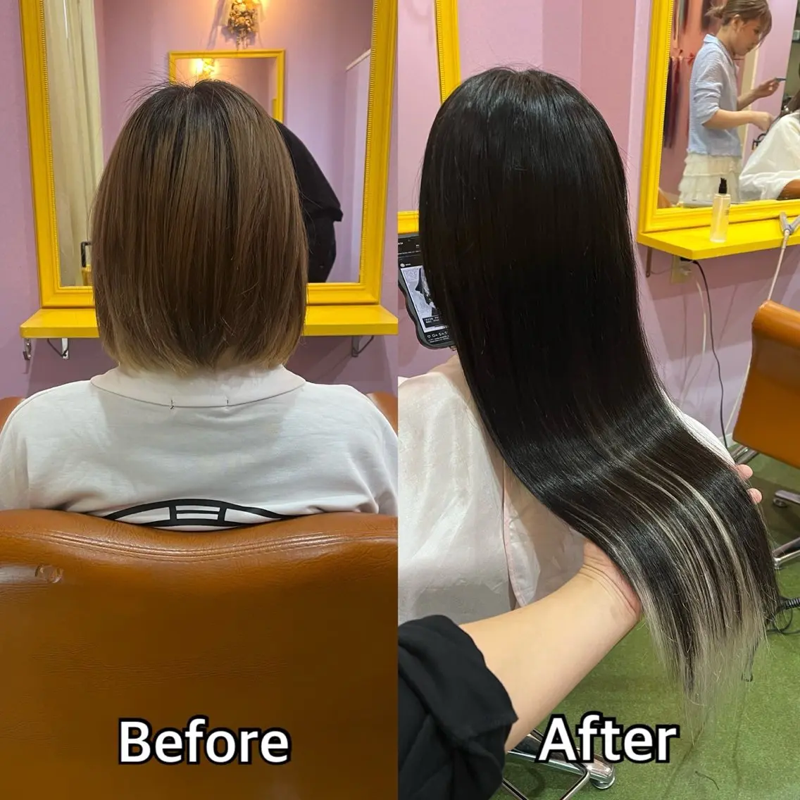 ロング カラー+ちび編み込み エクステ/梅田のヘアスタイル
