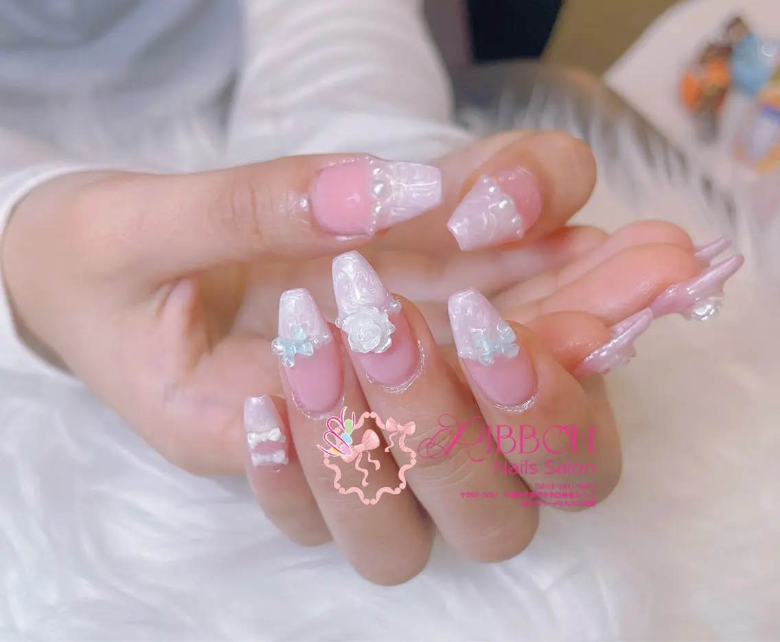 ネイル チークネイル フットネイル フレンチネイル グラデーション 韓国ネイル ハンドネイル Ribbonnail salonのネイルデザイン