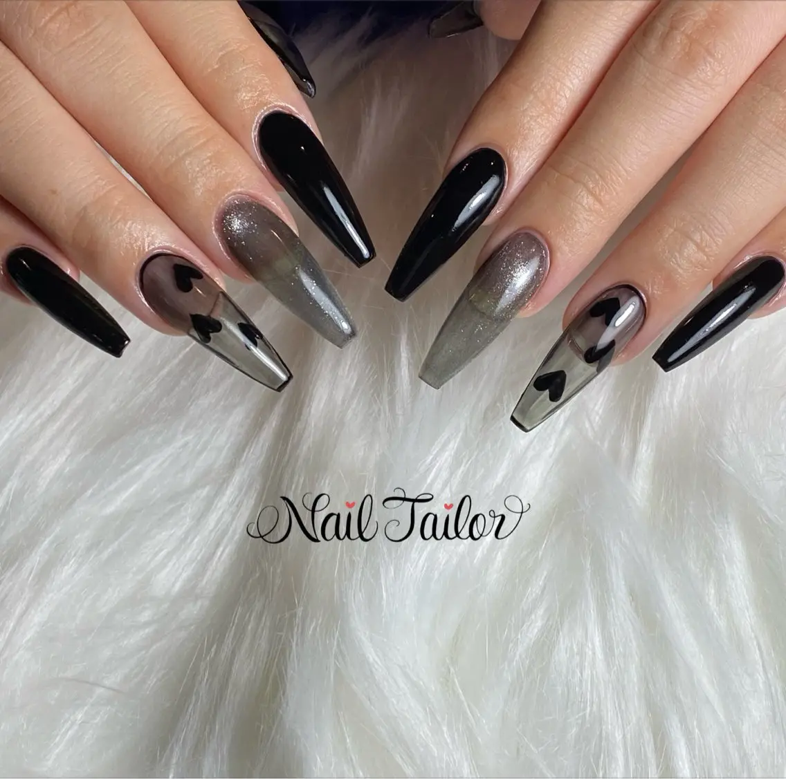 ネイル 長さ出し ハート ロングネイル マグネットネイル 持ち込み ハンドネイル NailTailor ネイルテイラーのネイルデザイン