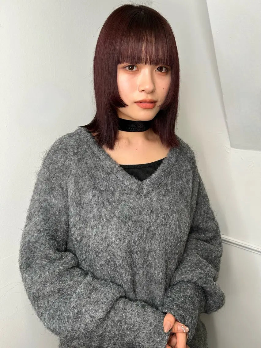 セミロング カラー レッドカラー 姫カット 透明感カラー/レイヤ ー🌙Honokaのヘアスタイル