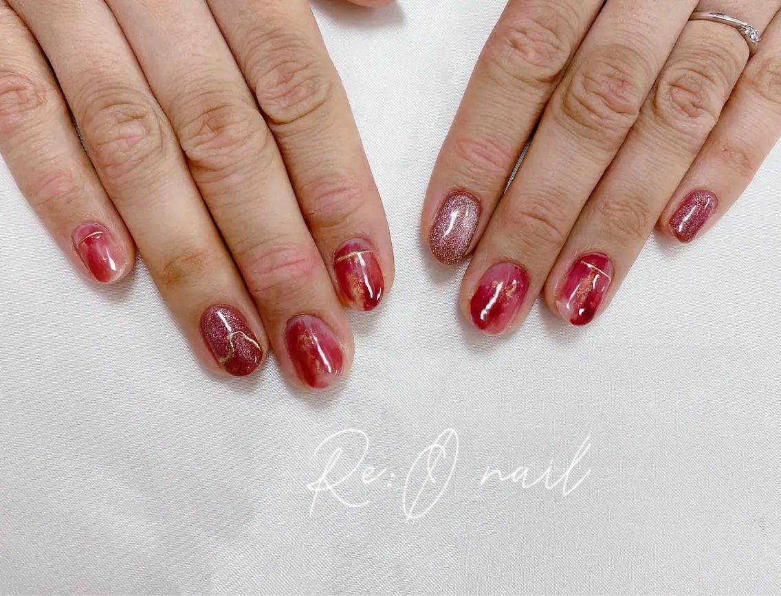 ネイル ボルドー ニュアンスネイル ハンドネイル Re:Ø nail 🩵TSUJIのネイルデザイン