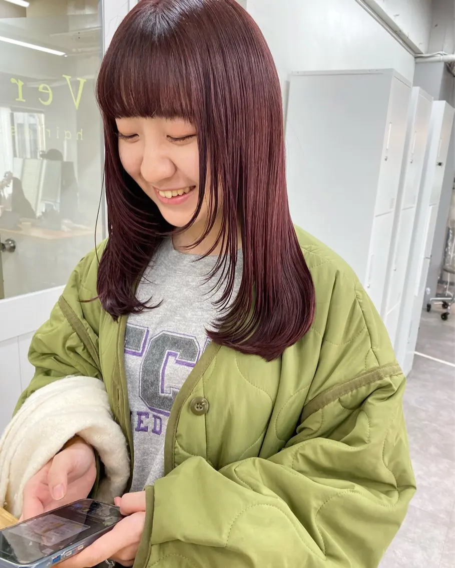 セミロング カラー 顔まわりレイヤー レイヤーカット レイヤー暖色カラー 池袋Yamamotoのヘアスタイル