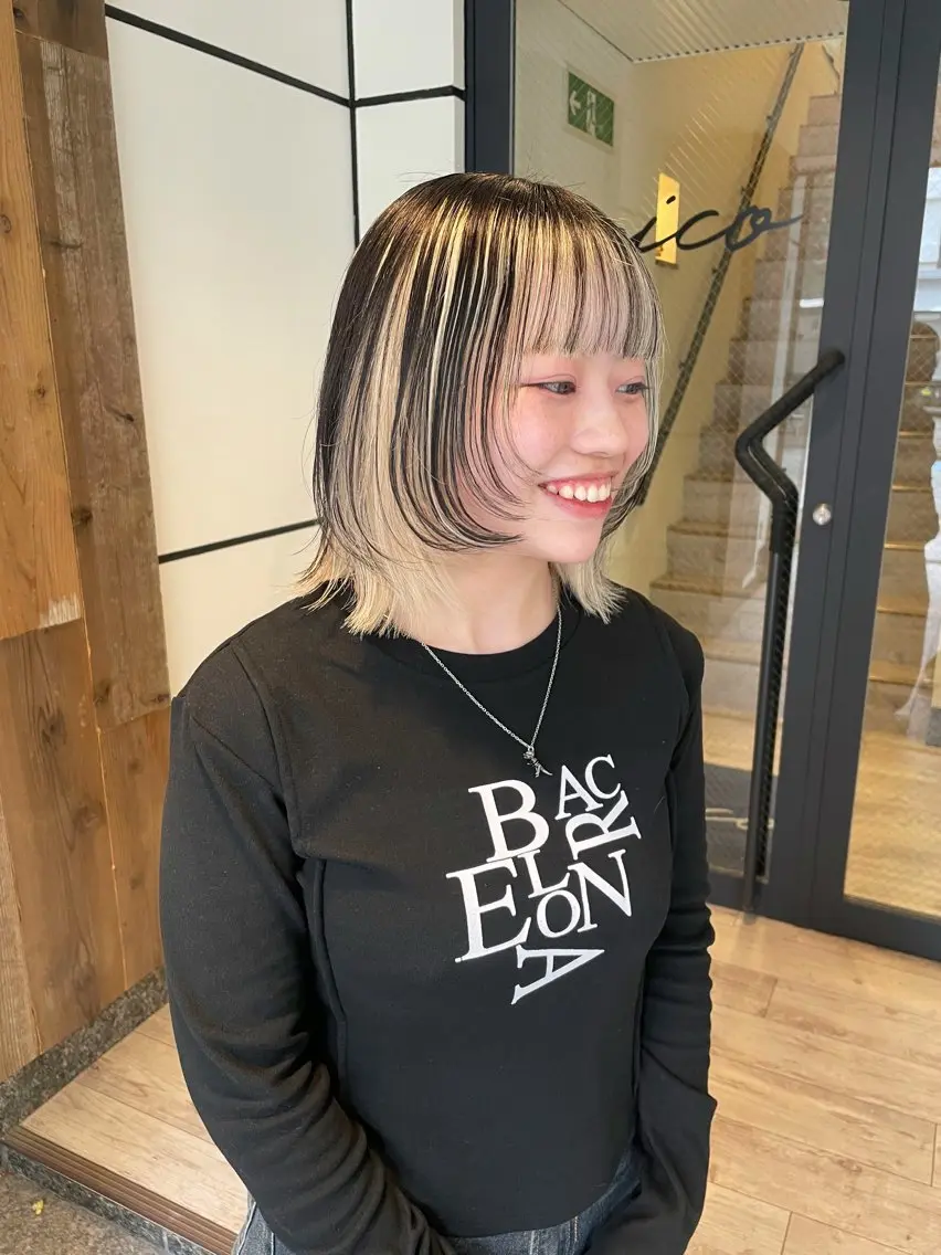 ミディアム カラー デザインカラー 顔まわりレイヤー レイヤーカット カット 渋谷 留菜のヘアスタイル