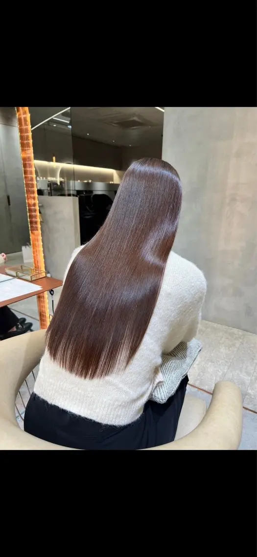 ロング カット 縮毛矯正 トリートメント 縮毛矯正/レイヤー 顔周/艶カラ-/笑璃のヘアスタイル