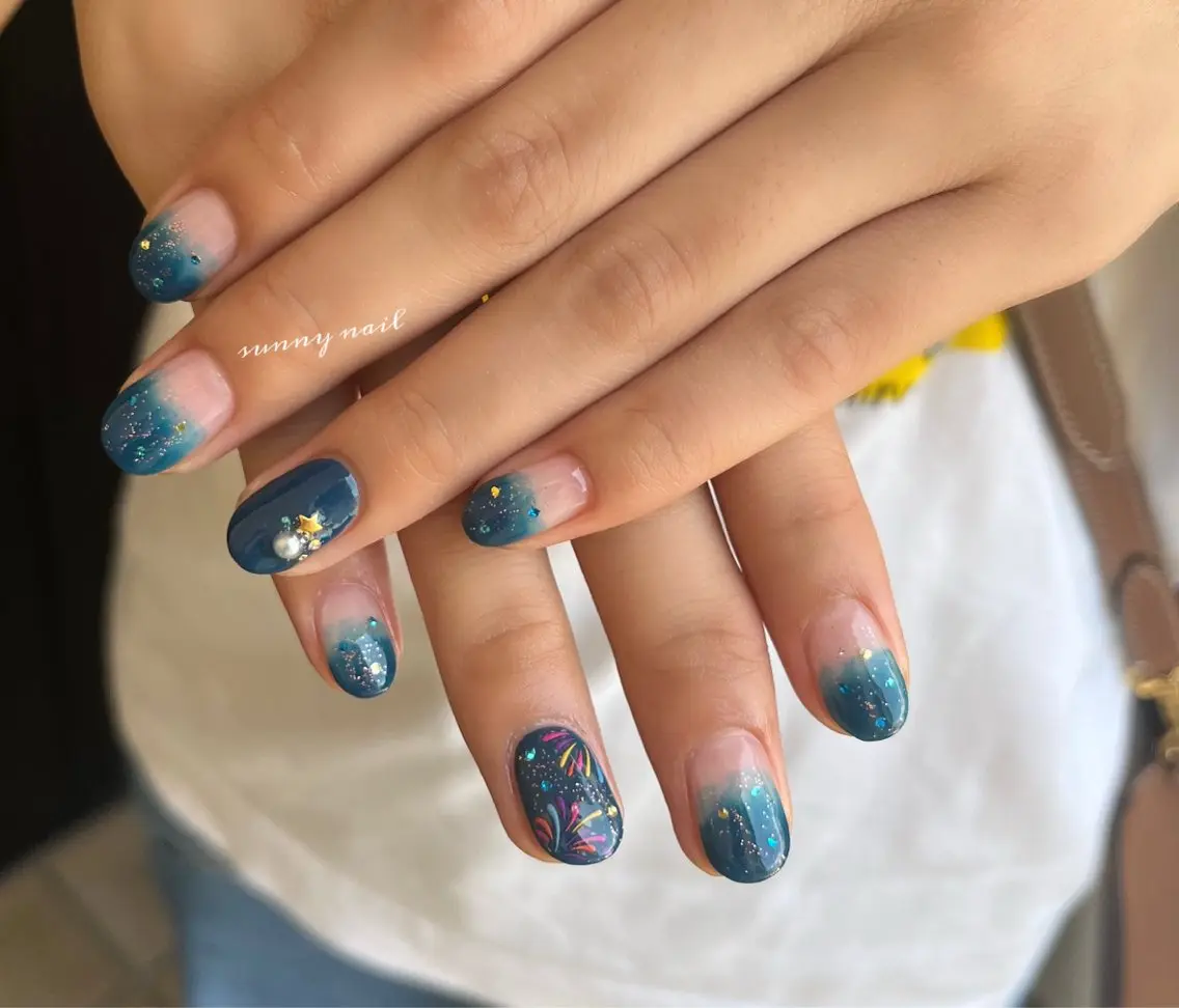 ネイル ジェルネイル ネイビー パラジェル sunny nailのネイルデザイン