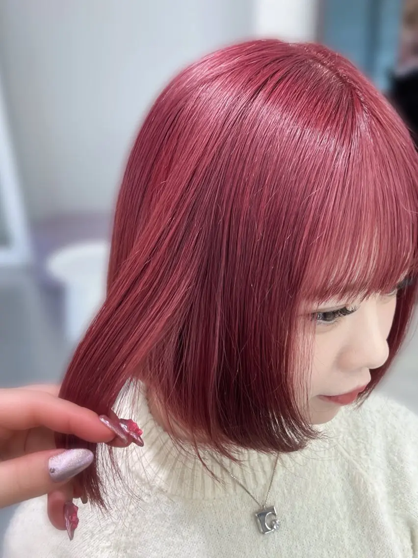 ミディアム カラー ピンクカラー MEI / ブリーチカラー/名駅のヘアスタイル