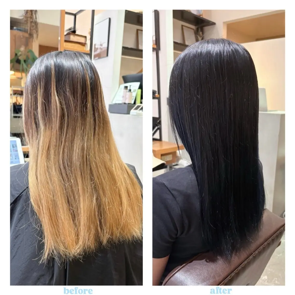 ロング カラー 黒髪 ブルーカラー ブルーブラック ナカムラ リノのヘアスタイル