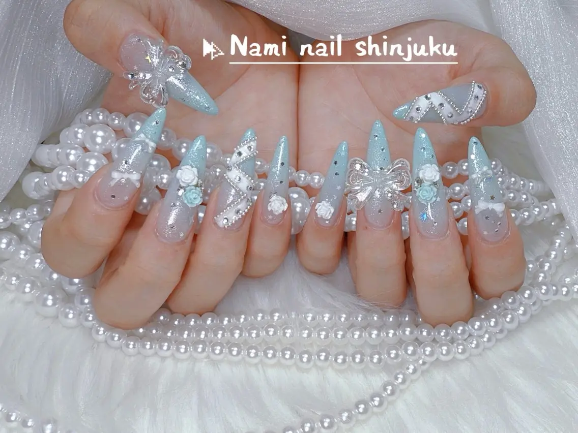 ネイル 長さ出し ガーリー 韓国ネイル ロングネイル 持ち込み ハンドネイル Nami nail salonのネイルデザイン