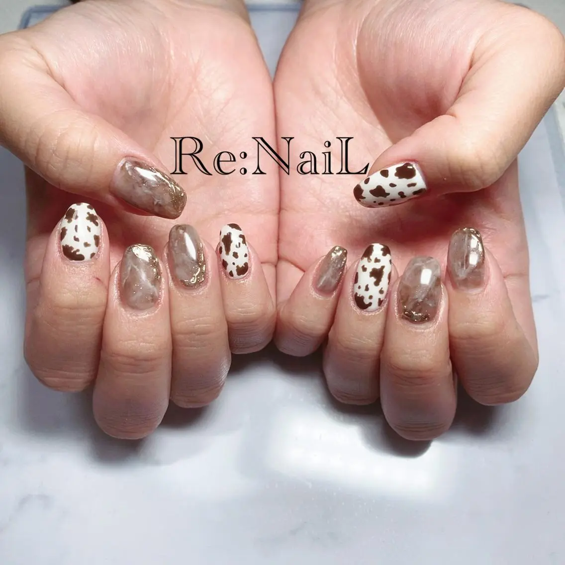 ネイル アートネイル 大理石ネイル(マーブル) ミラーネイル ニュアンスネイル スクエアネイル Re:NaiL (リネイル)のネイルデザイン