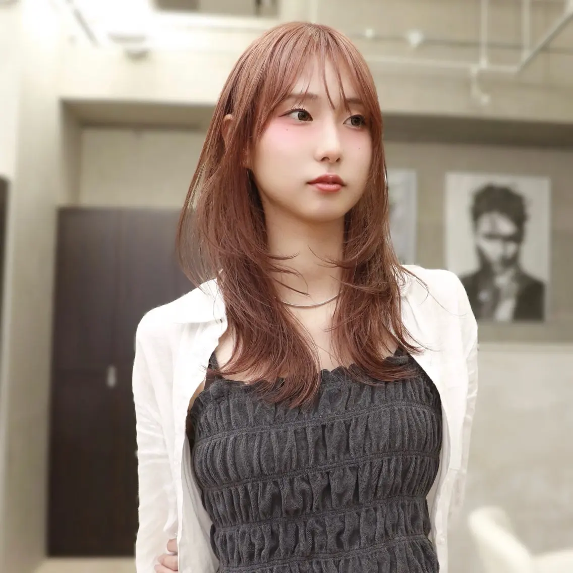 セミロング カラー ブラウンカラー ピンクカラー ピンクブラウン カット ヘアカラー トリートメント ⭐️韓国ブリーチ 顔周りカット⭐️のヘアスタイル