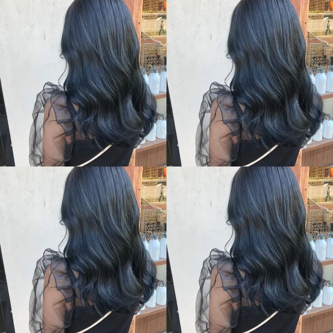 セミロング カラー 黒髪 ブルーカラー ブルーブラック あさだ しゅうたろうのヘアスタイル
