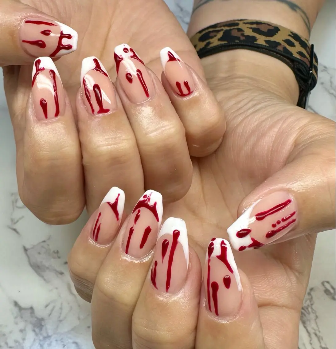 ネイル アニマル柄 チークネイル フレンチネイル ハロウィン キラキラネイル Mai’s nailのネイルデザイン