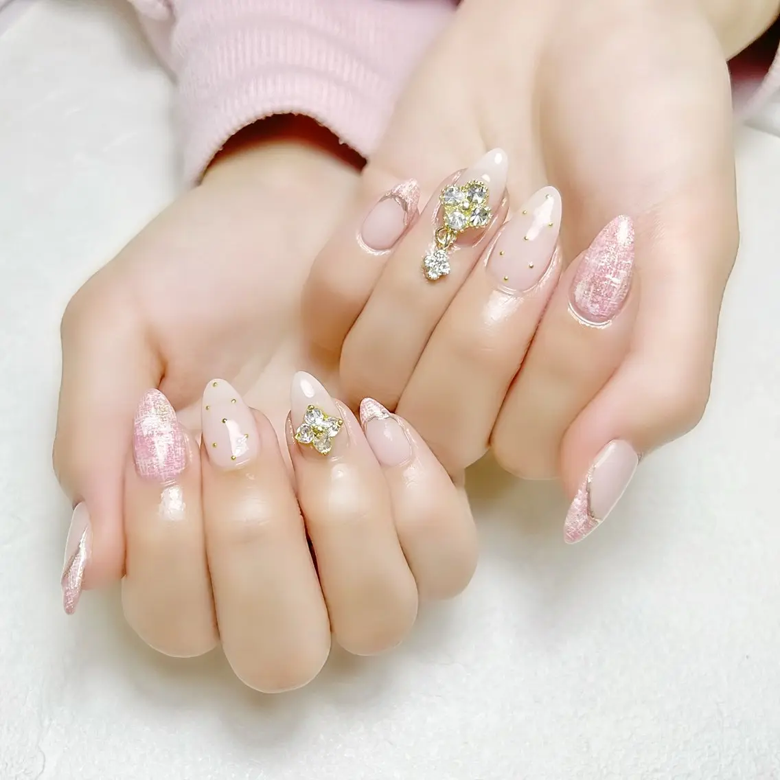 ネイル ガーリー キラキラネイル 韓国ネイル ミラーネイル ピンク rouse nail RISATOのネイルデザイン