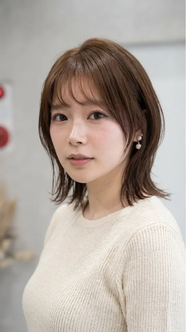 ミディアム カラー 髪質改善 ウルフカット 髪質改善/縮毛矯正 /レイヤーカット岡部のヘアスタイル