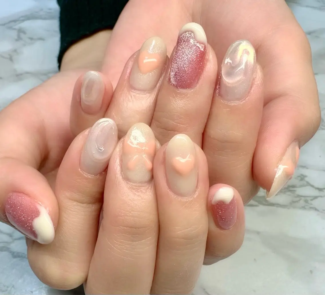 ネイル ラメ(グリッター) ニュアンスネイル リボン 春ネイル Mai’s nailのネイルデザイン