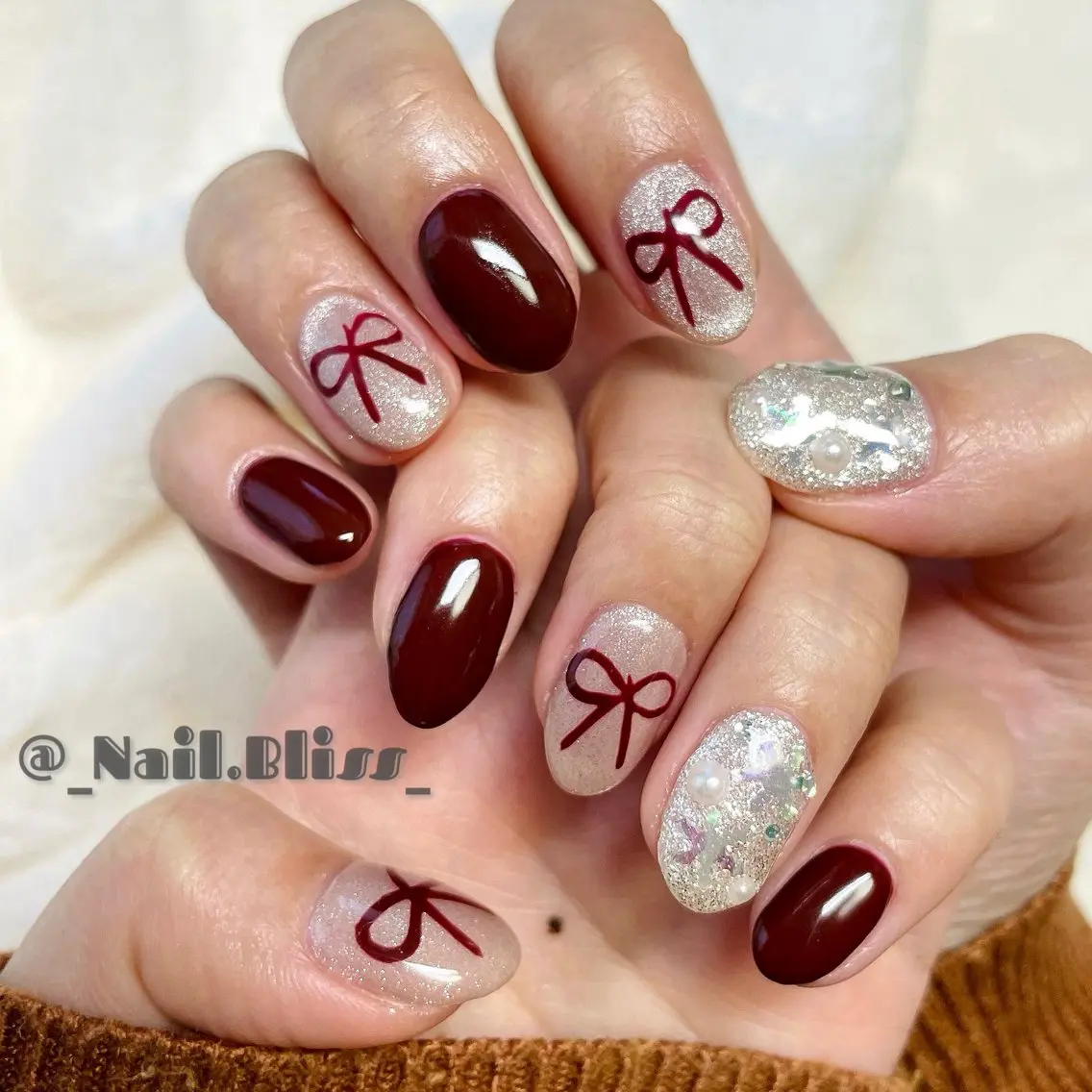 ネイル マグネットネイル リボン ハンドネイル NAIL BLISSのネイルデザイン