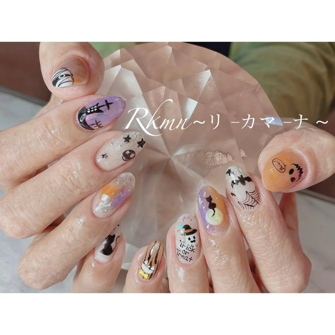 ネイル アートネイル ハロウィン 春ネイル ハンドネイル フットネイル ハンドケア Rkmn ~リ-カマ-ナ~のネイルデザイン