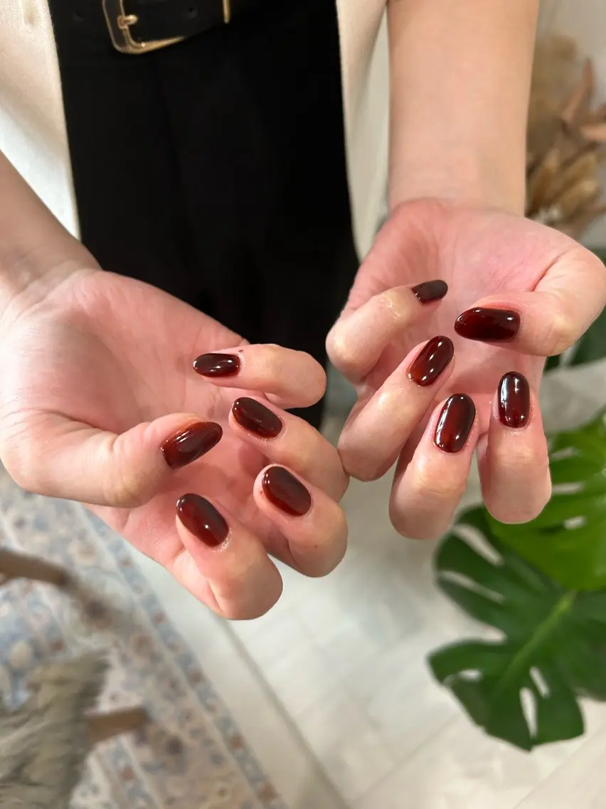 ネイル ワンカラーネイル mellow:ｸﾙﾐ ﹡˖˟༝🎀˖˟ ༝のネイルデザイン