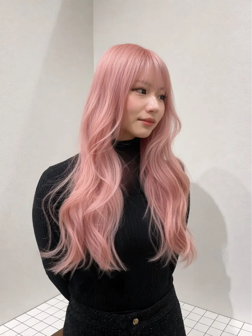 ロング カラー ピンクカラー ヘアカラー トリートメント keshiki 大名のヘアスタイル