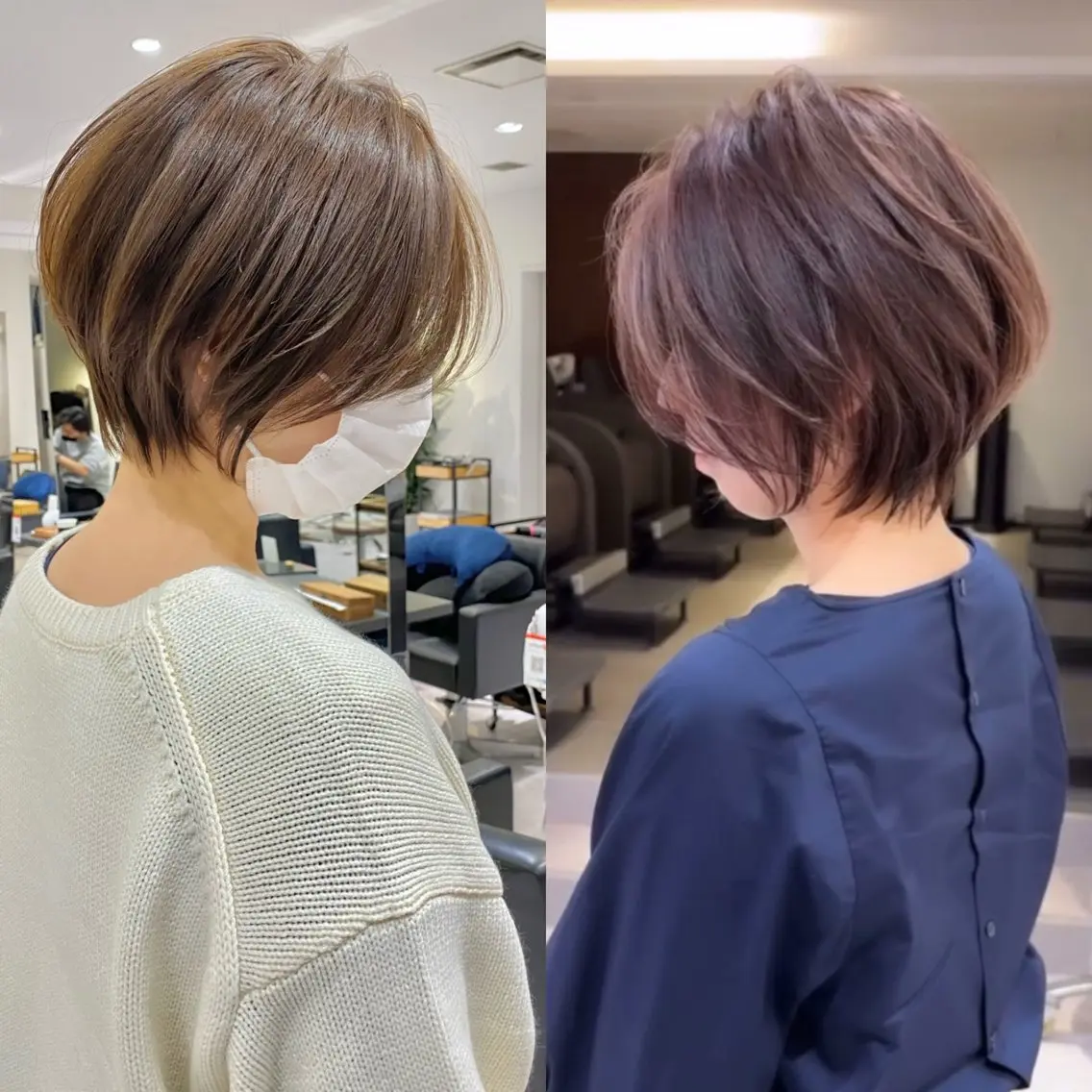 ショート カラー くびれヘア カット ヘアカラー トリートメント 【表参道】小顔ショー ト /丸みボブ/荒砂のヘアスタイル