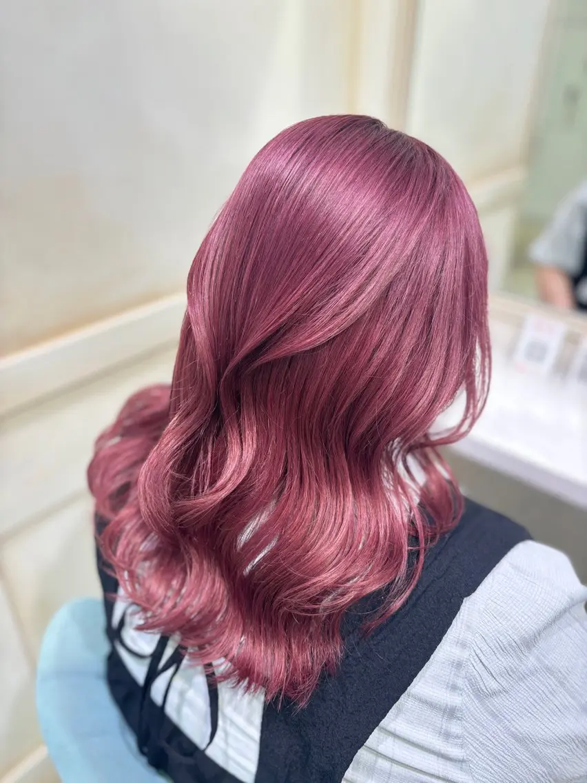 セミロング カラー ヘアアレンジ 🌷ピンク/韓国風 暖色カラー ゆい🌷のヘアスタイル