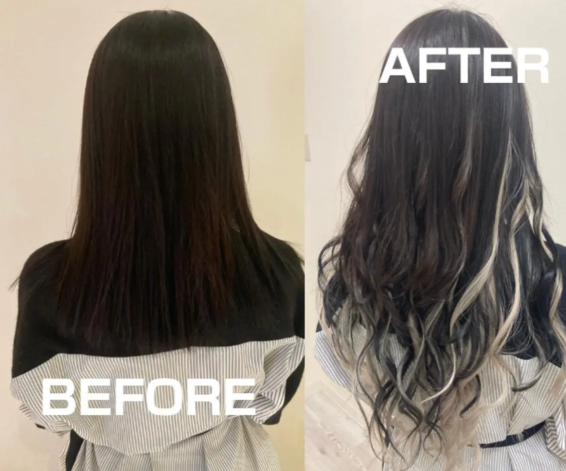 セミロング シールエクステ エクステ ハイライト colorshair 田宮店/大岡亮介のヘアスタイル