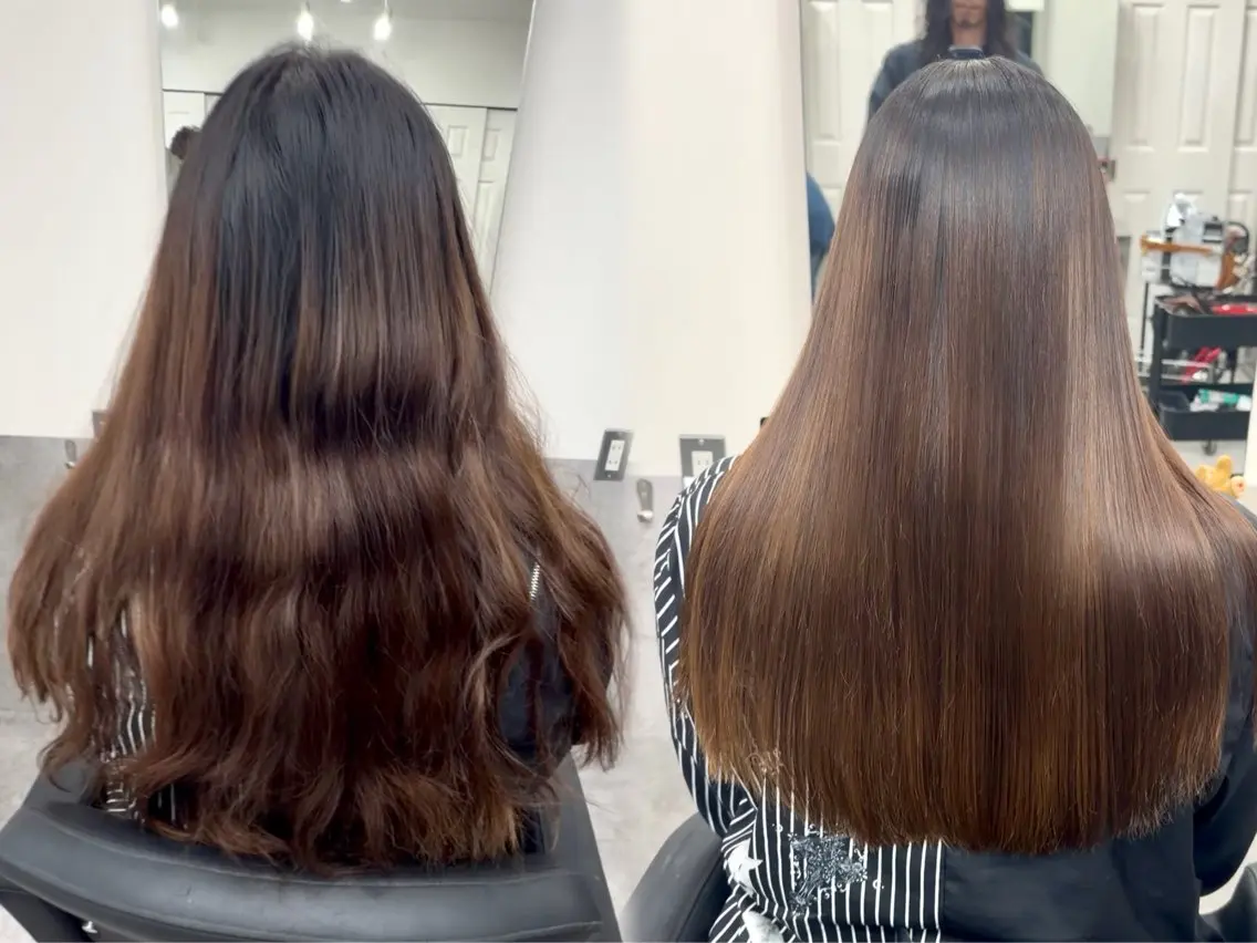 ロング カット 縮毛矯正 トリートメント 🫧とぅるん艶髪🫧 透明感カラー×猿渡のヘアスタイル