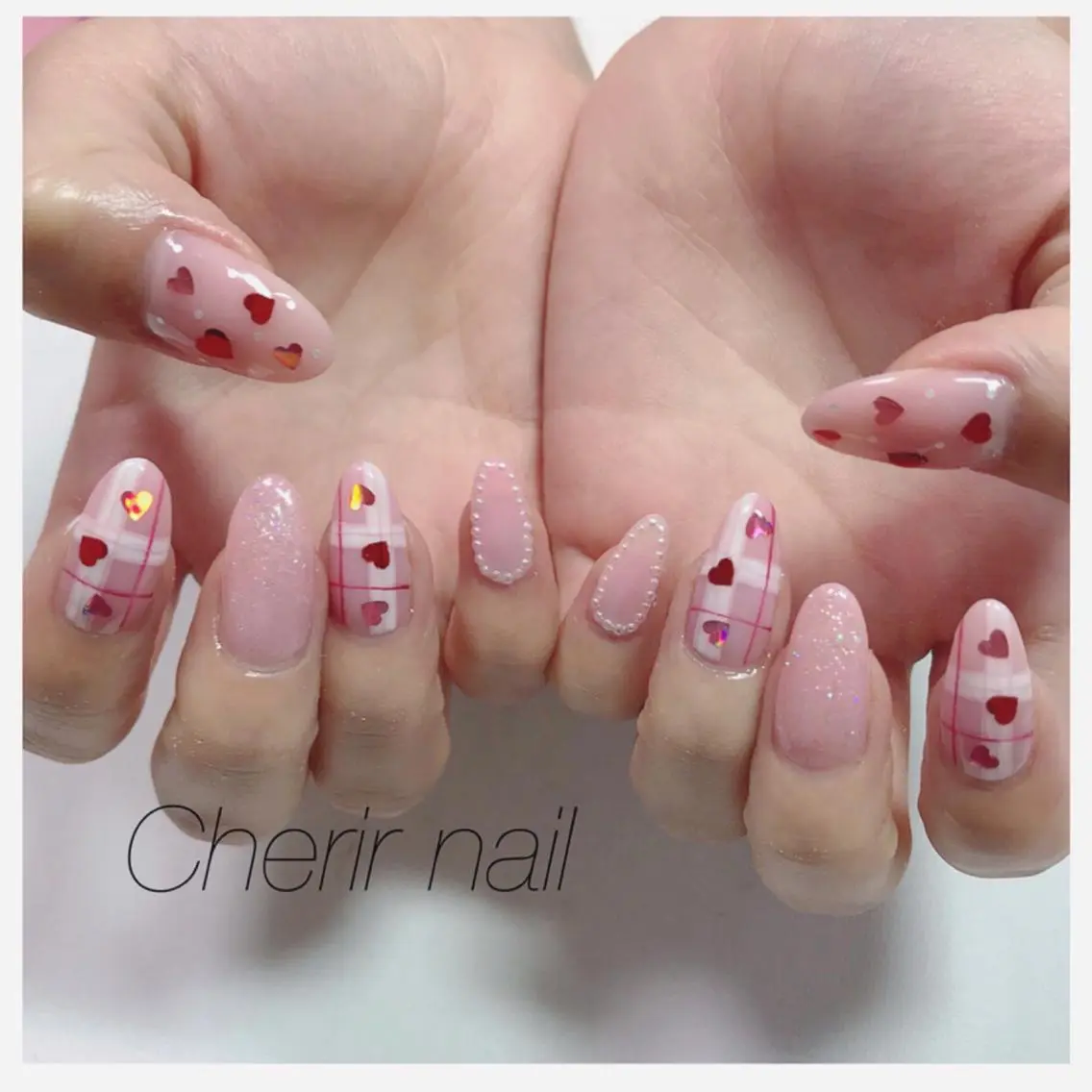 ネイル ハート ピンク ハンドネイル Cherirnail kaoriのネイルデザイン