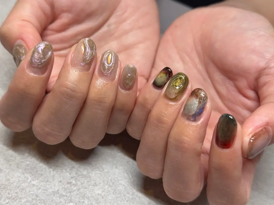 ネイル アートネイル 持ち込み ニュアンスネイル ショートネイル 冬ネイル ハンドネイル 小河 仁美のネイルデザイン