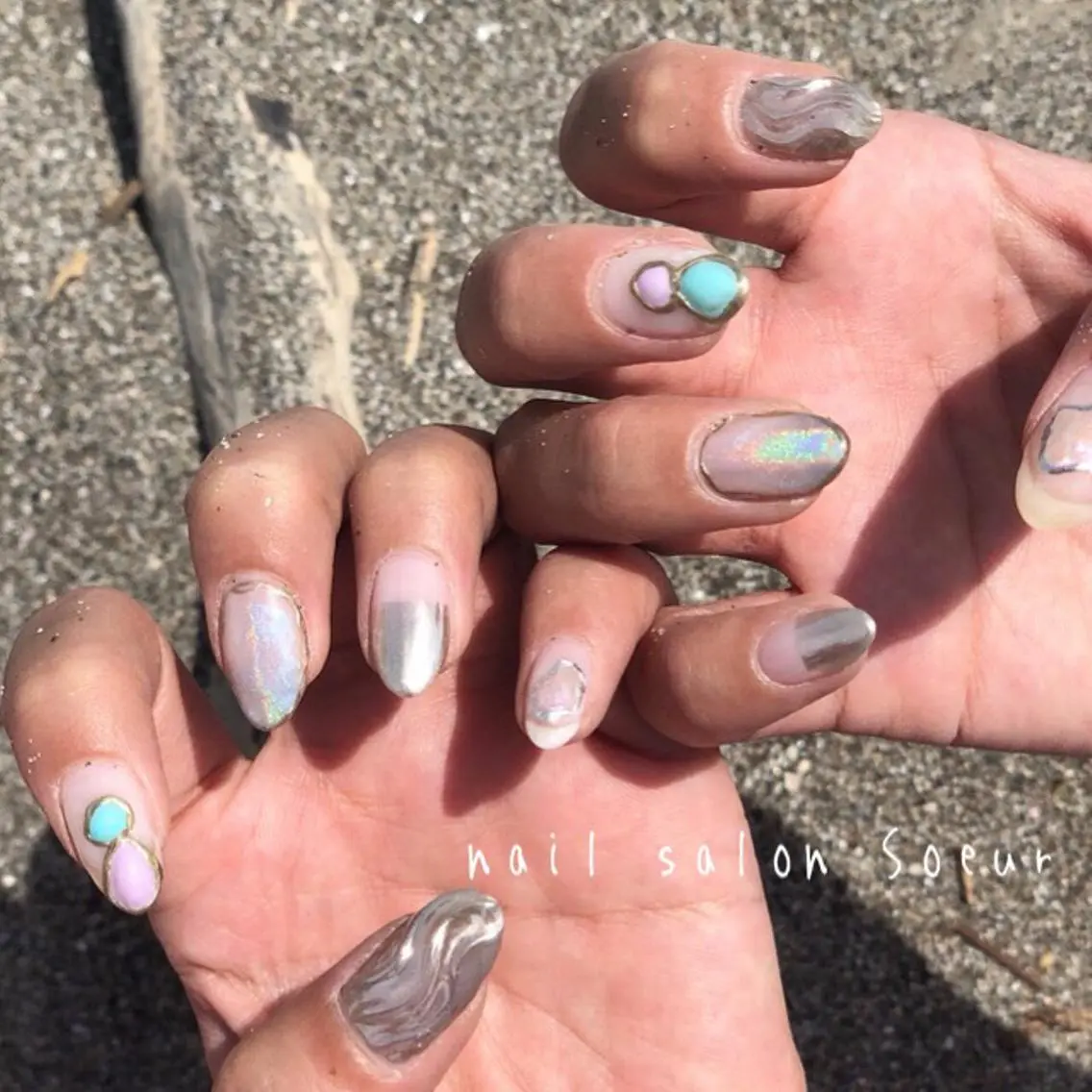 ネイル アートネイル ジェルネイル マットネイル ミラーネイル ハンドネイル nail salon Soeurのネイルデザイン