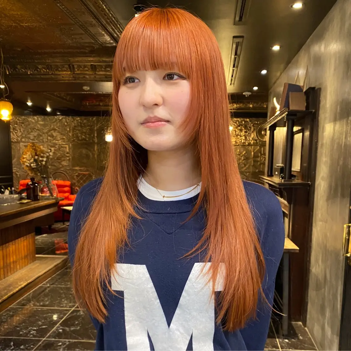 ロング カラー オレンジ レイヤーカット カット ヘアカラー トリートメント メンズヘア/パーマ/ SHOUTOのヘアスタイル