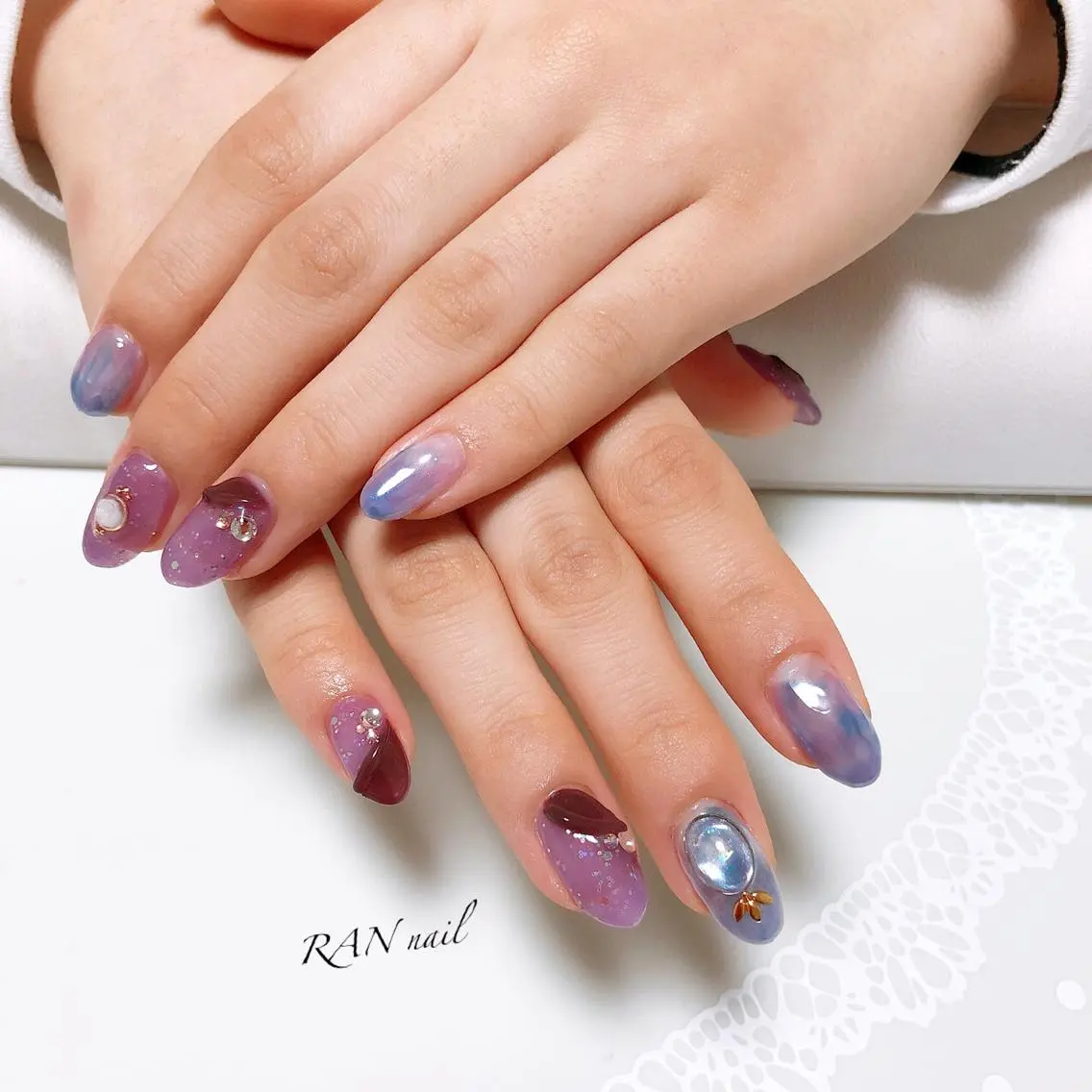 ネイル ブルー ボルドー パープル 冬ネイル ハンドネイル フットネイル RAN nailのネイルデザイン