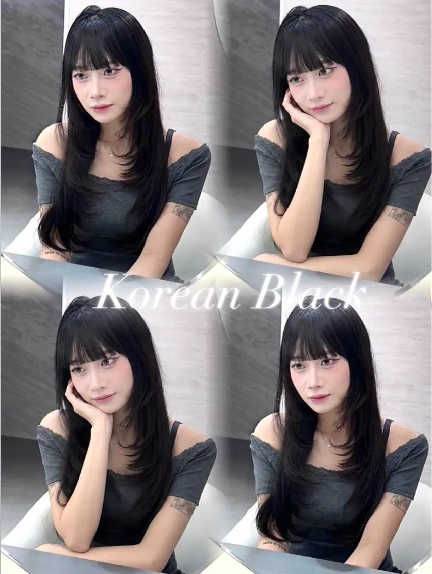 セミロング カラー ヘアアレンジ 黒髪 ブルーカラー ブルーブラック 透明感カラー グレージュ カット ヘアカラー 🖤kana韓国ヘア 艶髪カラー特化🖤のヘアスタイル