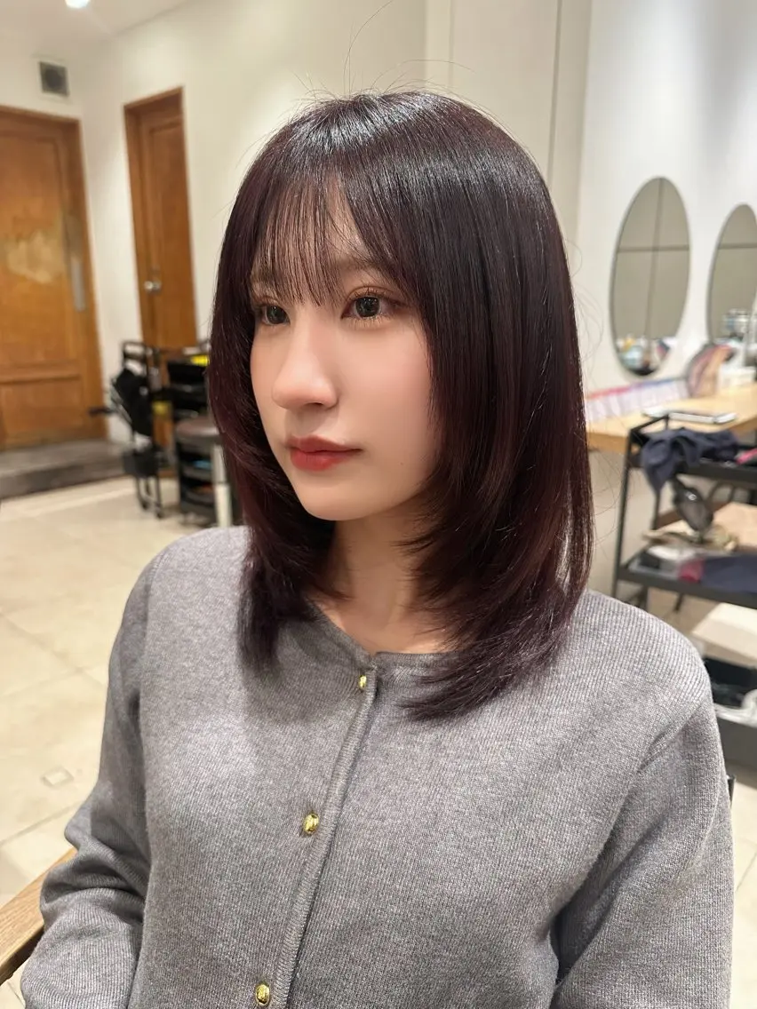 ミディアム カラー パーマ ヘアアレンジ レッドカラー レイヤーカット ヘアカラー 髪質改善/韓国風 レイヤー/田村祐樹のヘアスタイル