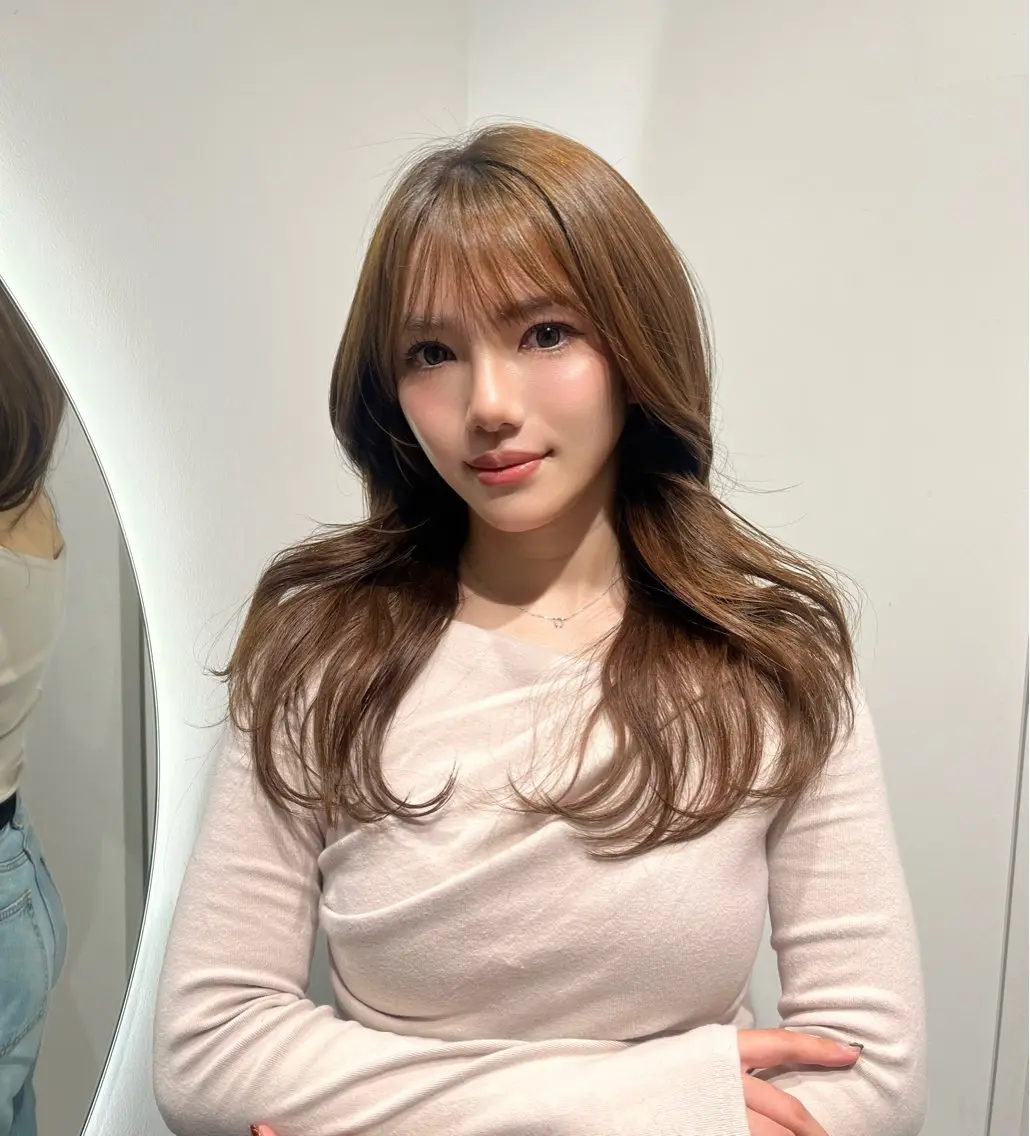 ロング カラー ブラウンカラー 韓国風ヘア レイヤーカット カット ヘアカラー トリートメント 中村 佳菜のヘアスタイル