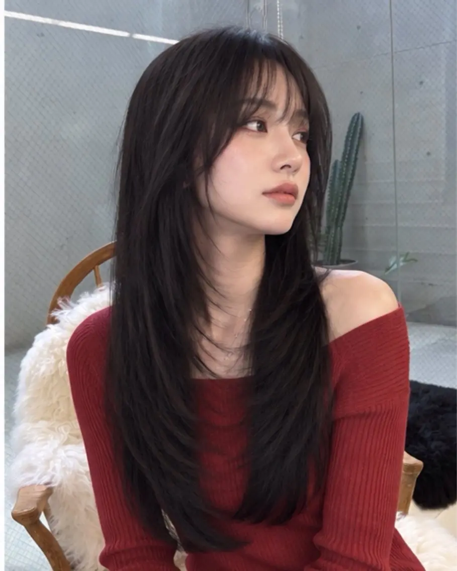 ロング ハッシュカット 韓国風ヘア レイヤーカット トリートメント カット pia 薬院のヘアスタイル