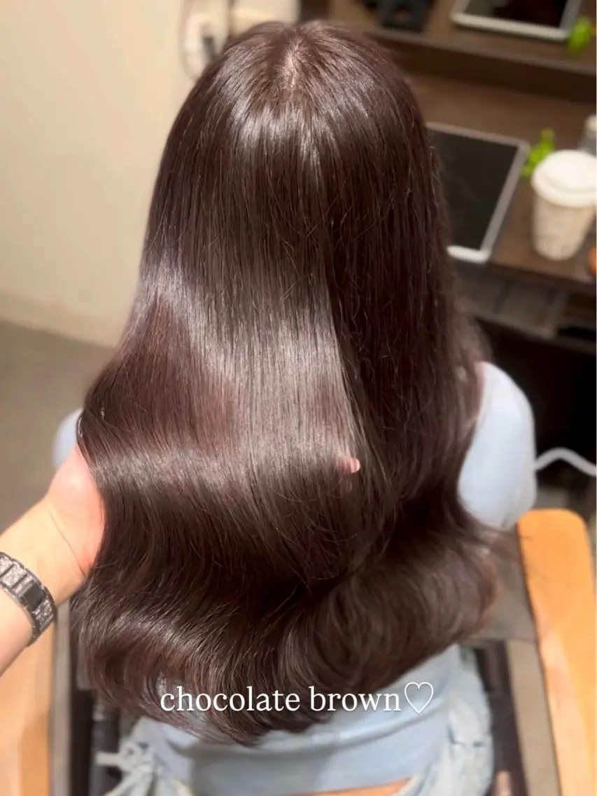 ロング カラー ブラウンカラー チョコレートブラウン ヘアカラー トリートメント Ami♡表参道/艶髪 ピンク/盛れカットのヘアスタイル