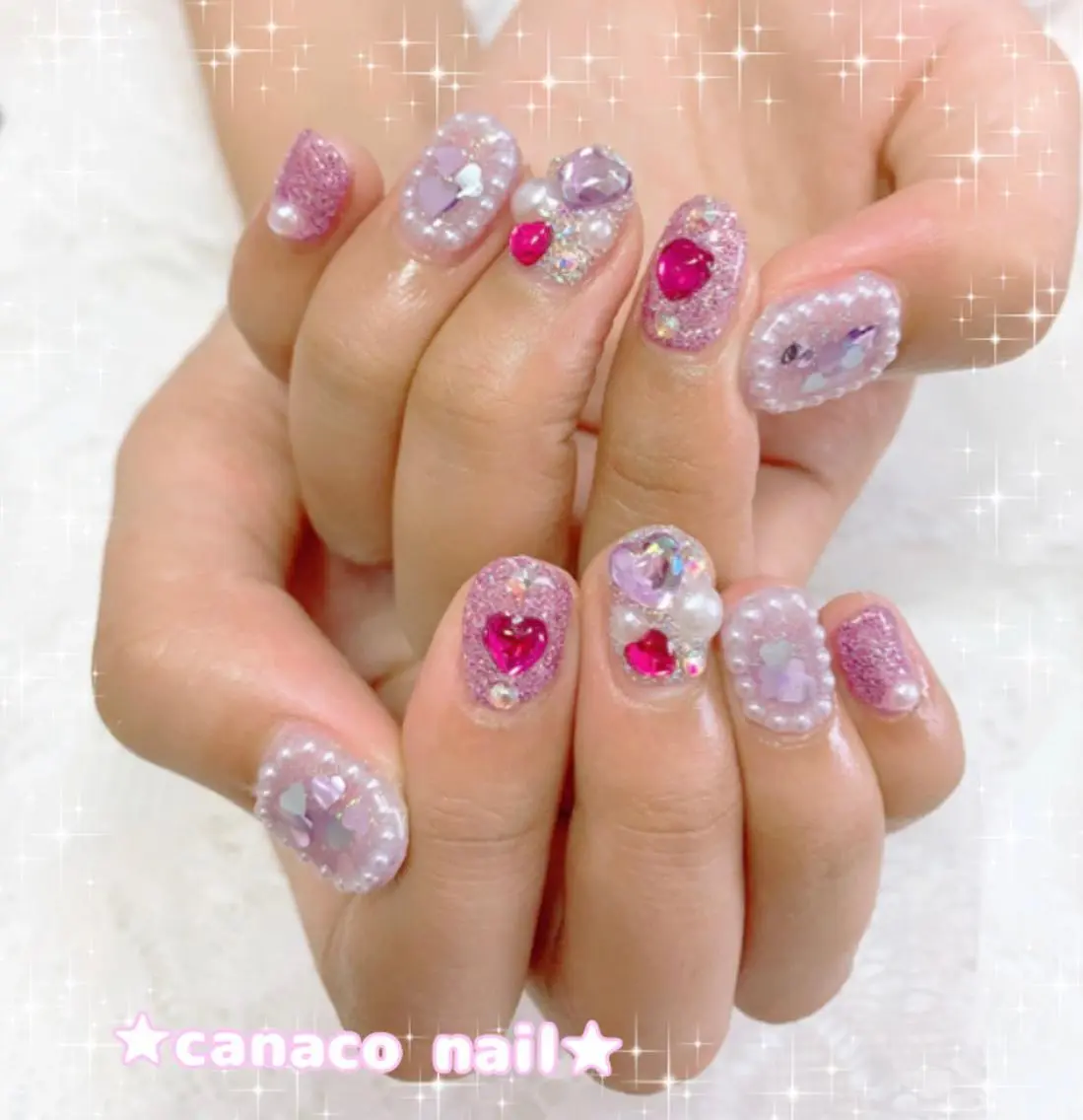 ネイル ハート キラキラネイル ハンドネイル ハンドケア ベテランネイル cnc nailのネイルデザイン