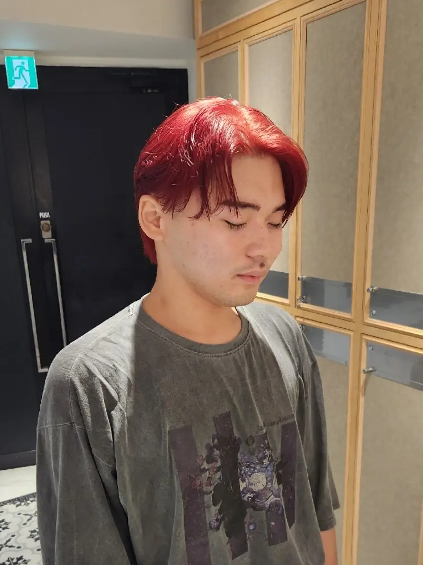 カラー メンズ メンズブリーチ ブリーチ レッドカラー ヘアカラー トリートメント ヘッドスパ ヘアセット RUA💜 ボブカット💜のヘアスタイル