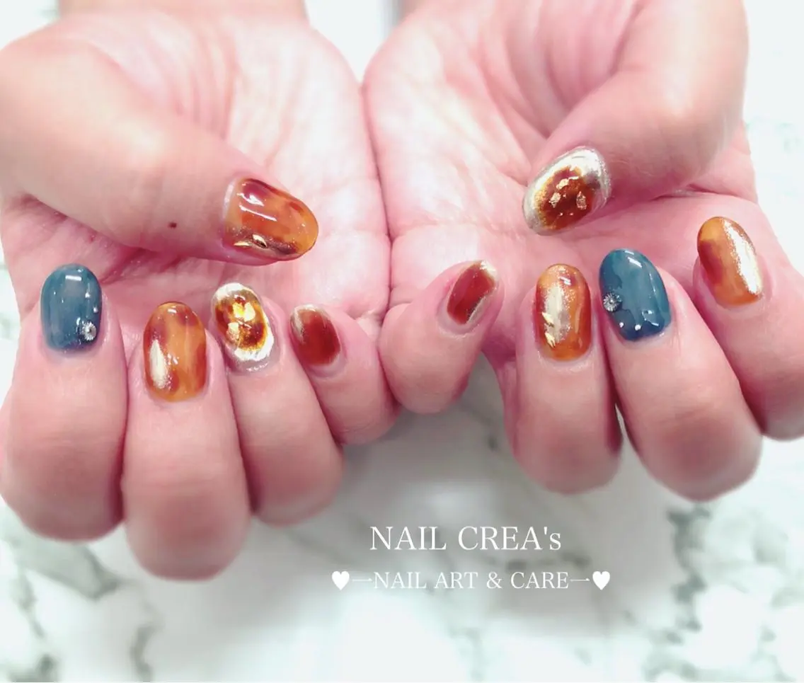 ミディアム ネイル アートネイル べっ甲ネイル ワンカラーネイル NAIL CREAs ネイルクレアズのネイルデザイン