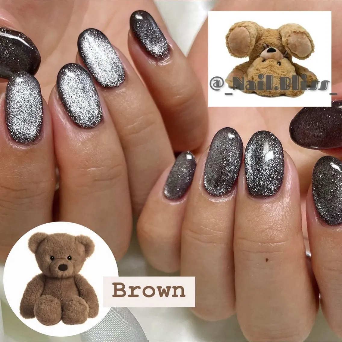 ネイル ブラウン 氷ネイル・うるうるネイル マグネットネイル ハンドネイル NAIL BLISSのネイルデザイン