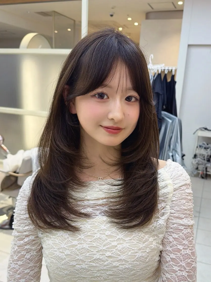 セミロング カット ヘアカラー トリートメント 顔周り/レイヤー /韓国ヘア/TAKUのヘアスタイル