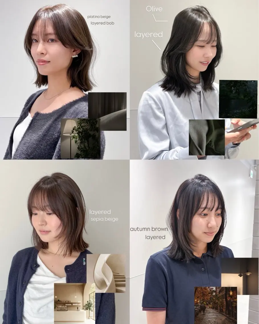 ミディアム カラー パーマ ヘアアレンジ 切りっぱなしボブ ボブレイヤー ボブ くびれヘア くせ毛 カット 縮毛矯正 トリートメント 切りっぱなしヘアボブ ミディアムヘアRYOのヘアスタイル