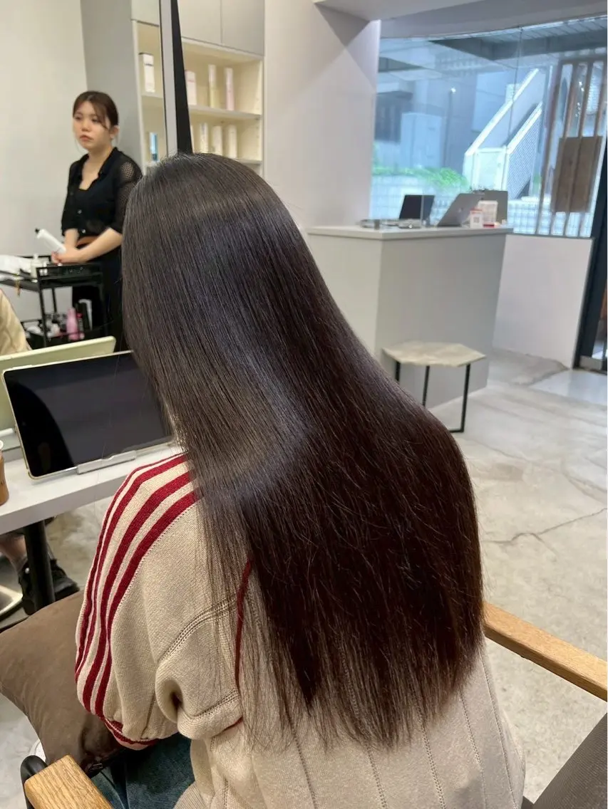 ロング パーマ 縮毛矯正 🍒モテ暖色カラー × うる艶✧ ゆなのヘアスタイル